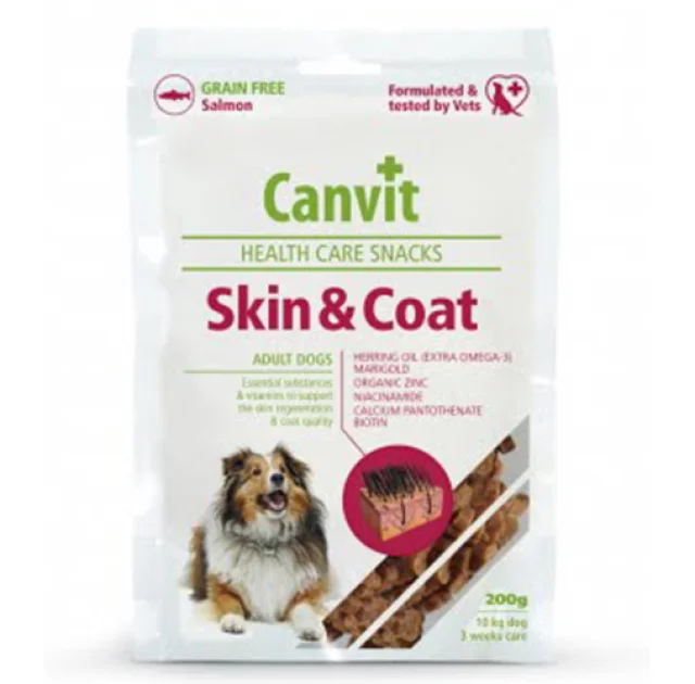 Напіввологі ласощі Canvit Skin and Coat для краси, здоров'я і блиску шерсті для собак, 200 г