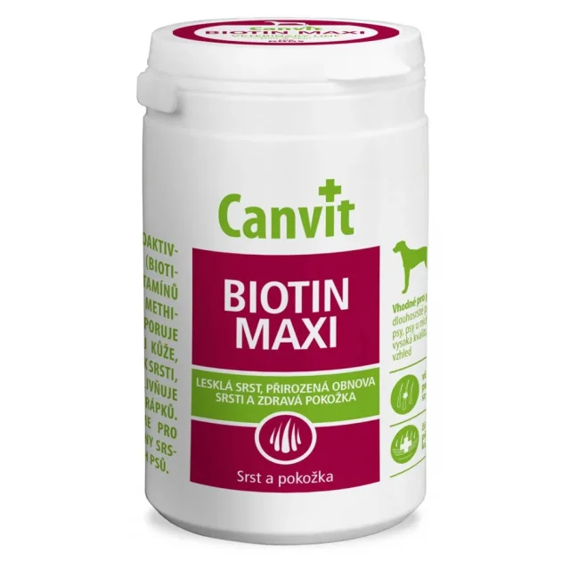 Вітамінна добавка Canvit Biotin Maxi for Dogs для відновлення вовни під час линьки у собак, 500 г