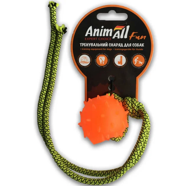 Іграшка AnimAll Fun куля з канатом, помаранчева, 8 см