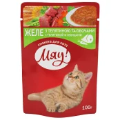 Консерва Мяу телятина с овощами в желе для котов, 85 г