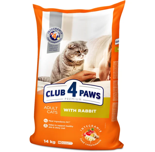 Сухой корм Клуб 4 Лапы Adult Cat Premium для взрослых кошек, с кроликом, 14 кг