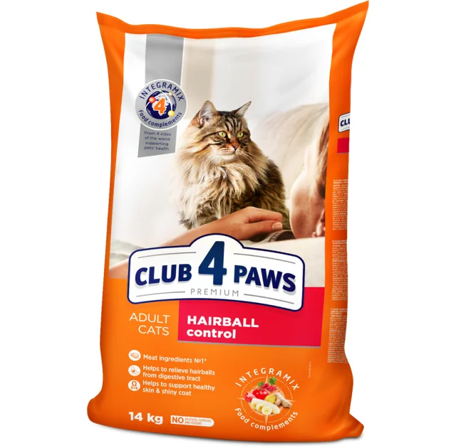 Сухой корм Клуб 4 Лапы Hairball Control Adult Premium для выведения шерсти для взрослых кошек, 14 кг
