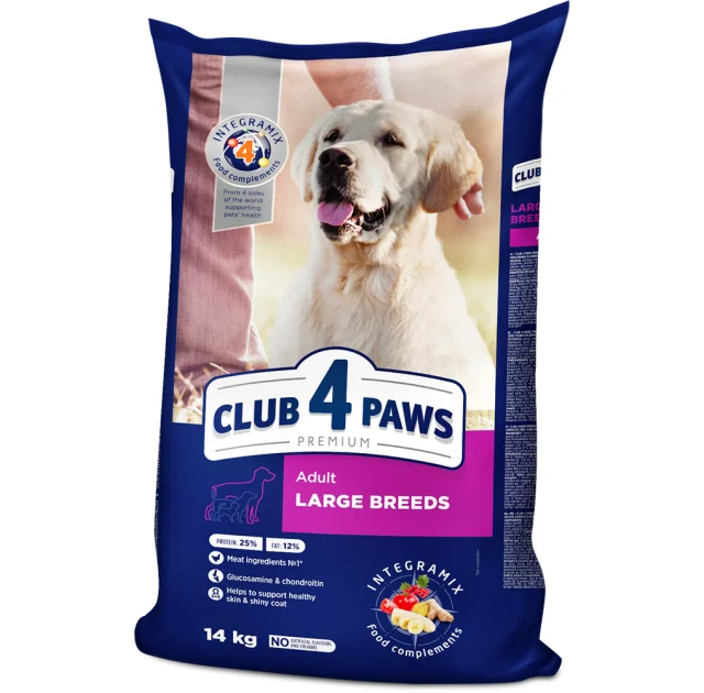 Сухий корм Клуб 4 Лапи Adult Large Breeds Premium для дорослих собак великих порід від 25 до 90 кг, 14 кг