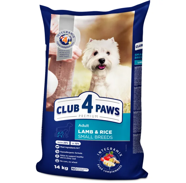 Сухой корм Клуб 4 Лапы Adult Small Breeds Premium для взрослых собак малых пород, с ягнёнком и рисом, 14 кг