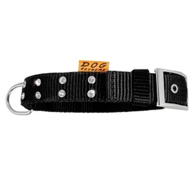 Нейлоновий нашийник Dog Extreme зі стразами для собак 40 мм, 46-58см, чорний