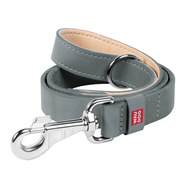 Кожаный поводок Waudog Classic для собак 14 мм, 122 cм, серый