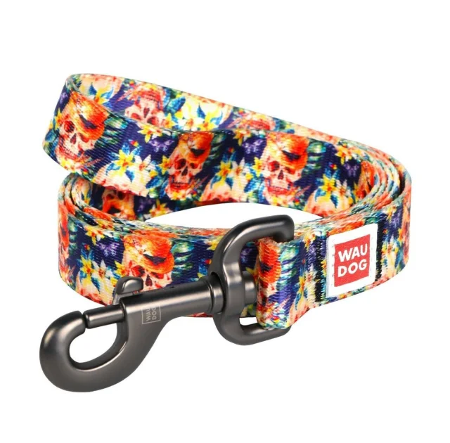 Повідець Waudog Nylon з малюнком Гламурні черепа для собак 15 мм, 122 см
