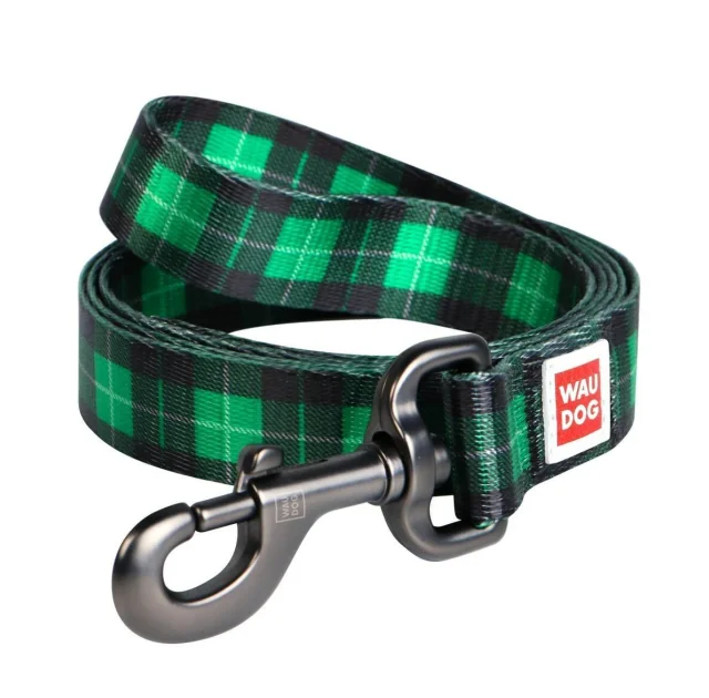 Повідець Waudog Nylon з малюнком Шотландка зелена для собак 25 мм, 122 см