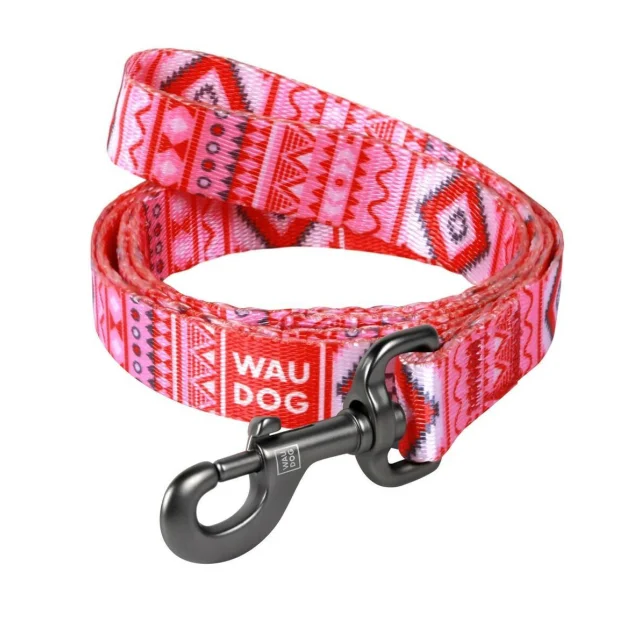 Поводок Waudog Nylon с рисунком Этно красный для собак 20 мм, 122 см