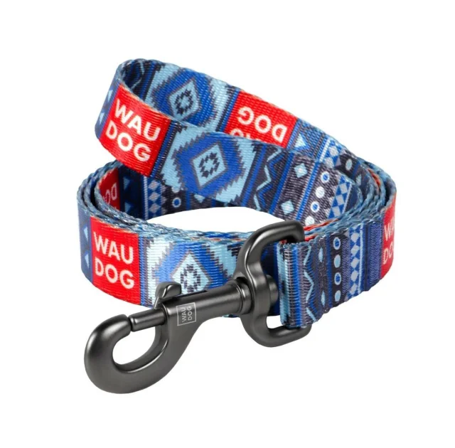 Повідець Waudog Nylon з малюнком Етно синій для собак 15 мм, 122 см
