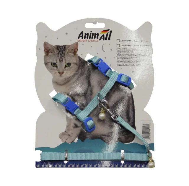 Поводок+шлея AnimAll на блистере для кота, 10х1200 мм