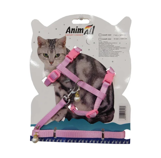 Поводок+шлея AnimAll на блистере для кота, 10х1200 мм