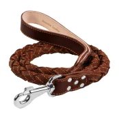 Поводок круглое плетение со вставкой для собак 28 мм, 122 см, коричневый