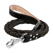 Поводок круглое плетение со вставкой для собак 28 мм, 122 см, черный