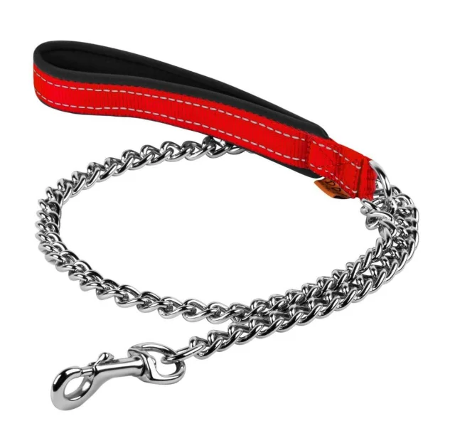 Поводок-цепь Dog Extreme с нейлоновой ручкой для средних пород собак, 3 мм, 105 см, красный
