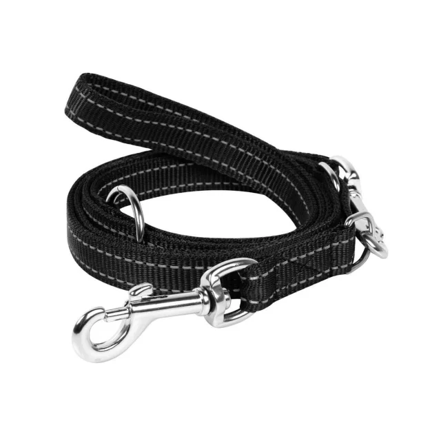 Нейлоновый поводок-перестежка Dog Extreme, двойной для собак 20 мм, 110/140/180 см, черный