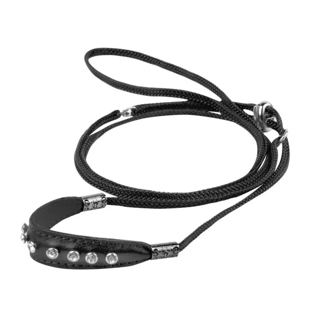 Ринговка с кожаной накладкой и стразами Dog Extreme для собак 5 мм, 130 см, черный
