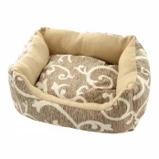 Лежанка Теремок Чарли 3 для собак и кошек, коричнево-бежевая с принтом, 45×55×18 см