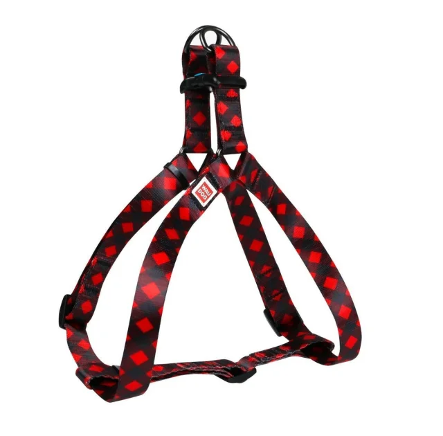 Шлея Waudog Nylon для собак с рисунком Шотландка красная 20 мм, 50-80 см