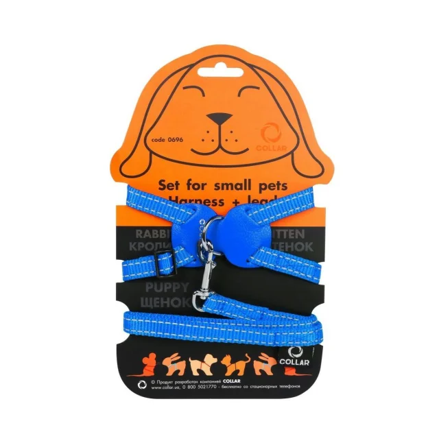 Нейлонова шлея на планшеті Dog Extreme для кроликів 15 мм, 30-45 см, блакитна