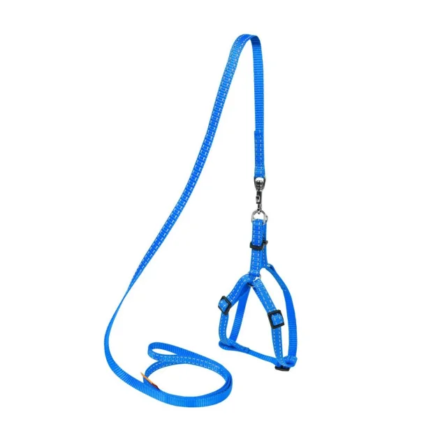 Нейлоновая шлея с поводком Dog Extreme для щенков, котят, кроликов 15 мм, 40-55 см, голубая