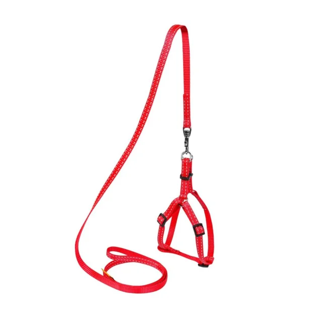 Нейлоновая шлея с поводком Dog Extreme для щенков, котят, кроликов 15 мм, 40-55 см, красная