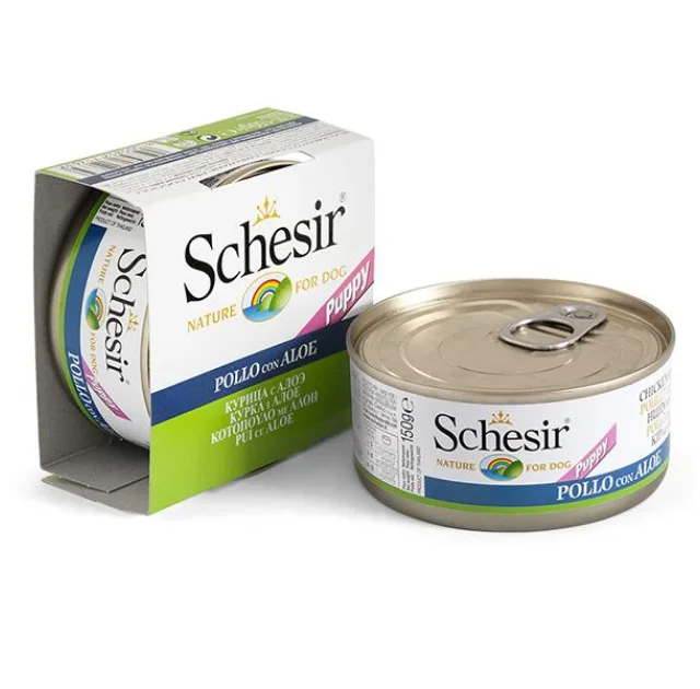 Консерви Schesir Chicken Aloe Puppy для цуценят, філе курки з алое в желе, банку 150 г