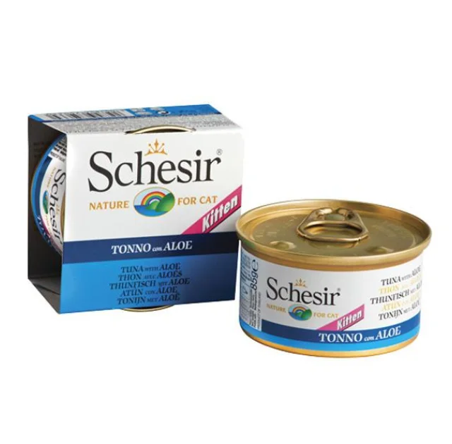 Консервы Schesir Tuna Aloe Kitten для котят, тунец с алоэ и рисом, банка, 85 г
