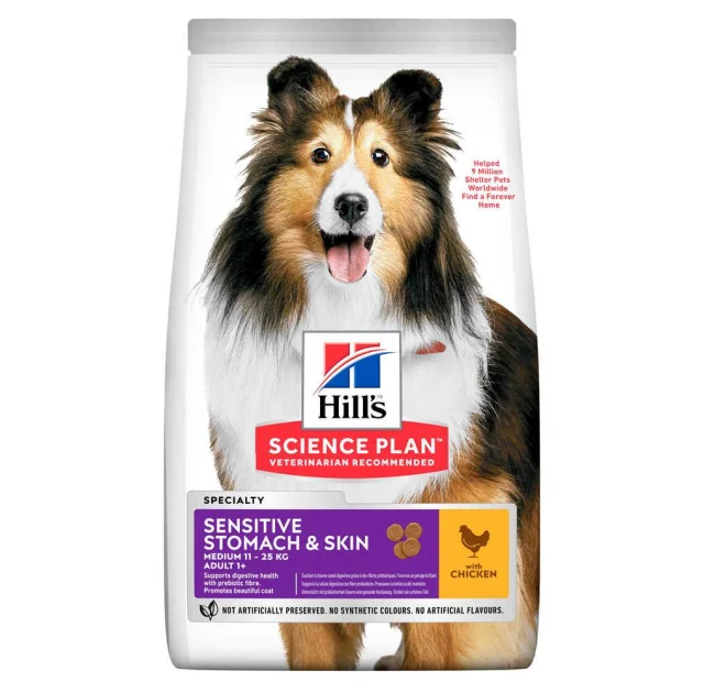 Сухий корм Hill's Science  Plan Adult Sensitive Stomach & Skin Medium для собак, з куркою, 14 кг