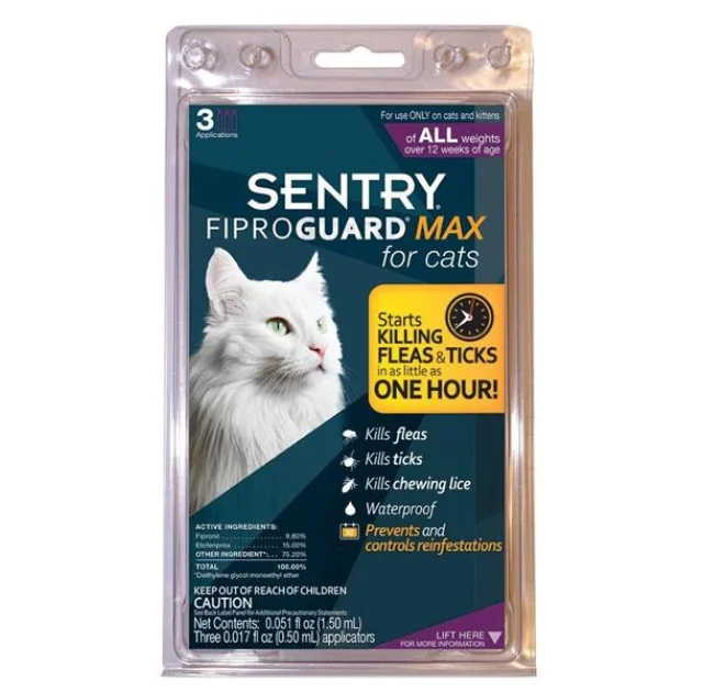 Краплі FiproGuard Max від бліх, кліщів і вошей, для котів c 12 тижнів, 0.5 мл, 6 шт, ціна за 1 піпетку