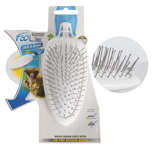 Насадка-щітка FoOlee Easee Pin Pro Medium Brush для середньої і довгої шерсті, біла, металеві зубці