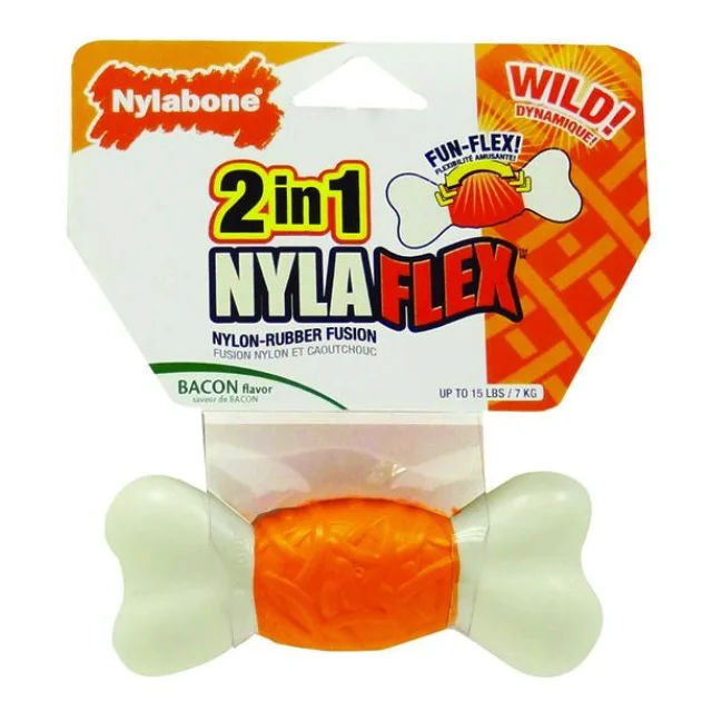 Игрушка Nylabone NylaFlex Bone кость для собак до 7 кг, с умеренным стилем грызения, вкус бекона