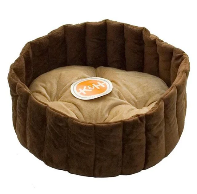 Лежак K&H Lazy Cup мягкий, для собак и котов, бежево-коричневый, 40.5×40.5×18 см
