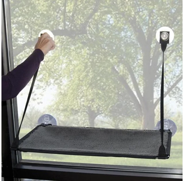 Спальное место K&H Ez Mount Window Kitty Sill на окно, для котов, серый, 58.5×30.5 см