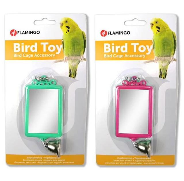 Іграшка Flamingo Mirror Straight Bell для папуг, прямокутне дзеркало з дзвіночком, 6х8 см