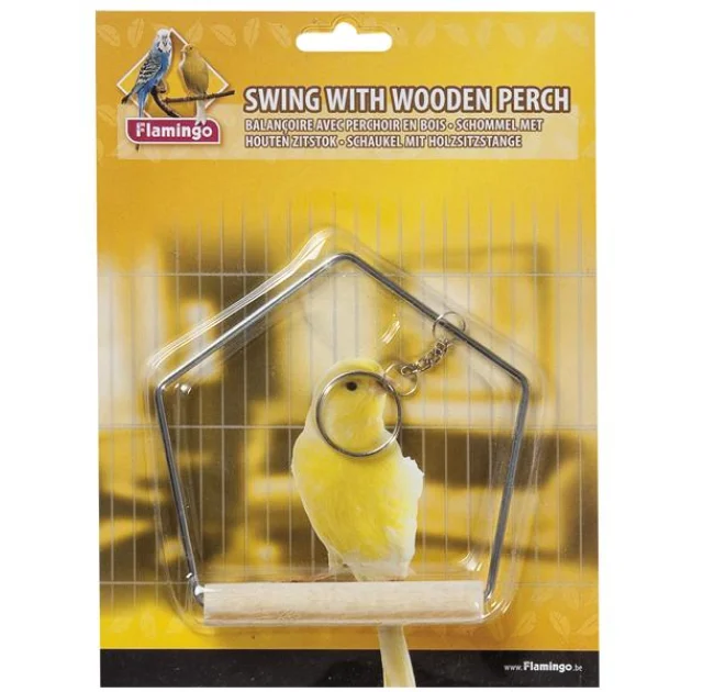 Іграшка Flamingo SwingWooden Perch для папуг, гойдалки з дерев'яною жердинку, 9х12 см