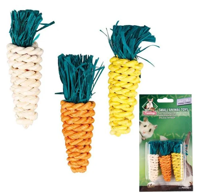 Игрушка Flamingo Carrots Small для грызунов в виде морковки, для гигиены зубов, 3шт, 2х8 см