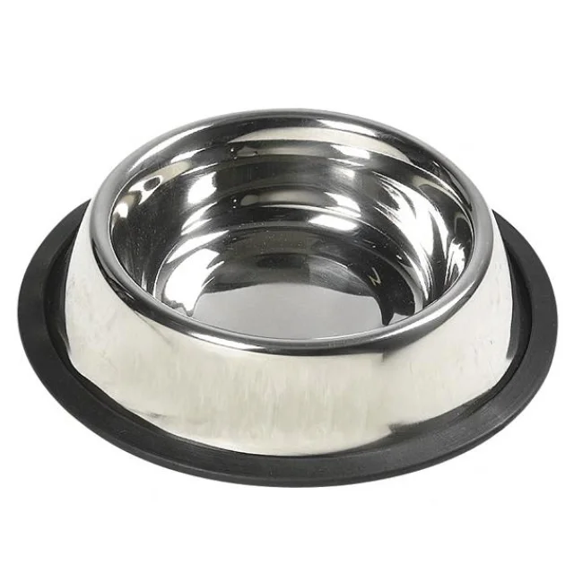 Миска Flamingo Dish Steel Rim для собак, з гумовим обідком, нержавіюча, 14.5 см