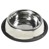 Миска Flamingo Dish Steel Rim для собак, с резиновым ободком, нержавейка, 16 см