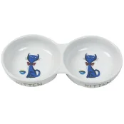Миска Flamingo Porcelain Double подвійна для котів з малюнком, кераміка, 24 см