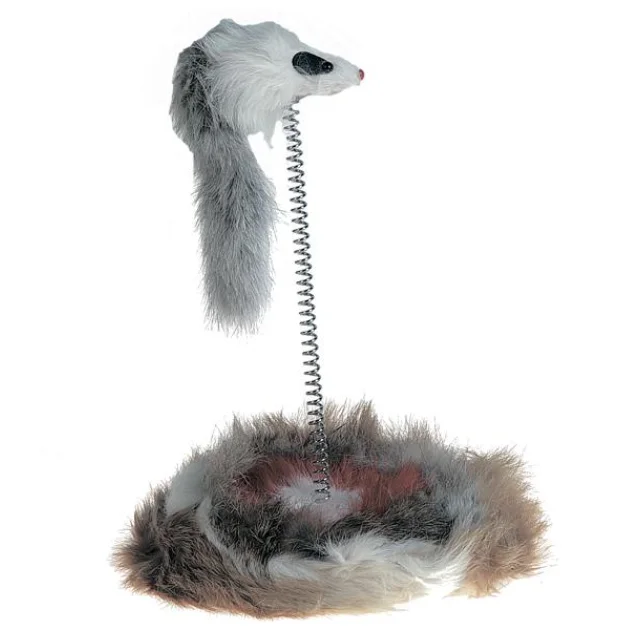 Іграшка Flamingo Mouse On Stick для котів, миша на підставці, хутро, 14х26 см