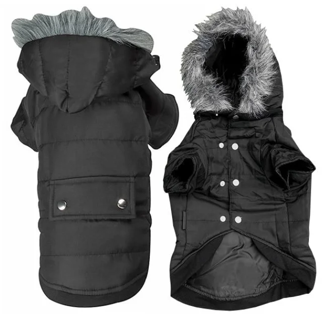 Куртка Flamingo Polar Black с капюшоном для собак, черная, 42 см
