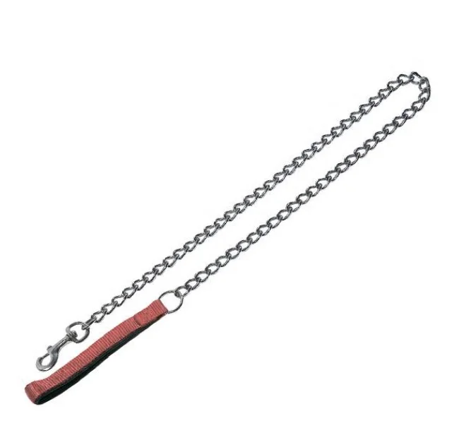 Ланцюг-поводок Flamingo ChainLead Soft Grip для собак, з нейлонової ручкою, червоний, 4 мм, 120 см