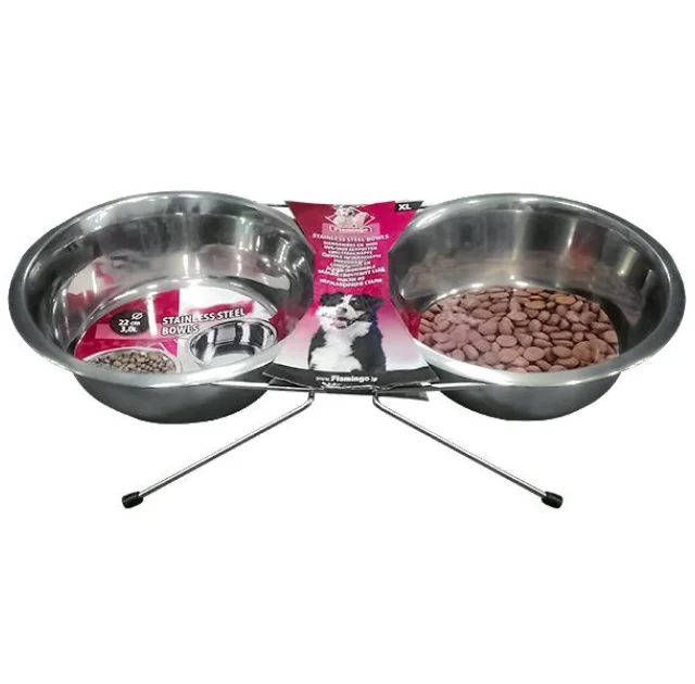 Миски Flamingo Dinner Set на підставці для собак, нержавіюча, 2×22 см