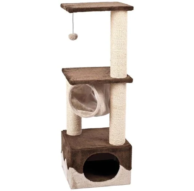 Когтеточка Flamingo Surfer Brown Beige с домиком и мячиком для котов, 102×35×35 см