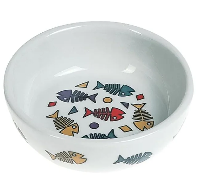 Миска Flamingo Color Fish для котів, кераміка, біла, розмір S, 11×4.5 см