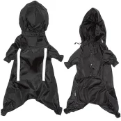 Комбінезон Flamingo Raincoat Safety з капюшоном і світловідбиваючими вставками, для собак, чорний, 26 см