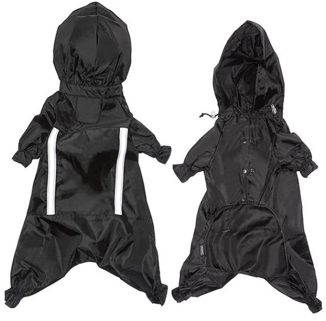 Комбінезон Flamingo Raincoat Safety з капюшоном і світловідбиваючими вставками, для собак, чорний, 26 см