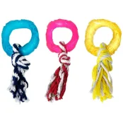 Игрушка Flamingo Good4Fun Ring With Rope для собак, фигурное кольцо с веревкой, резина, 8 см