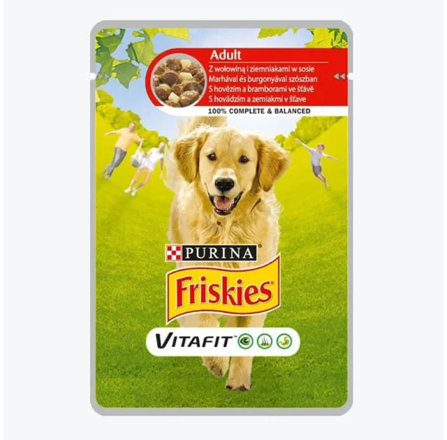 Вологий корм Purina Friskies для собак, шматочки в підливі з яловичиною і картоплею, 100 г